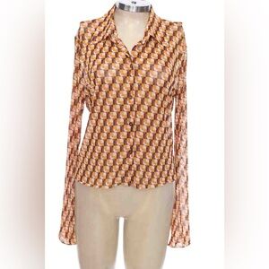Zara Geometric Patterned Button-Up Blouse
